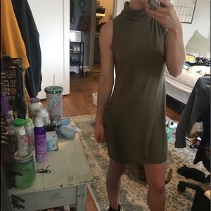 Sleeveless Olive Green Dress with Mock collar